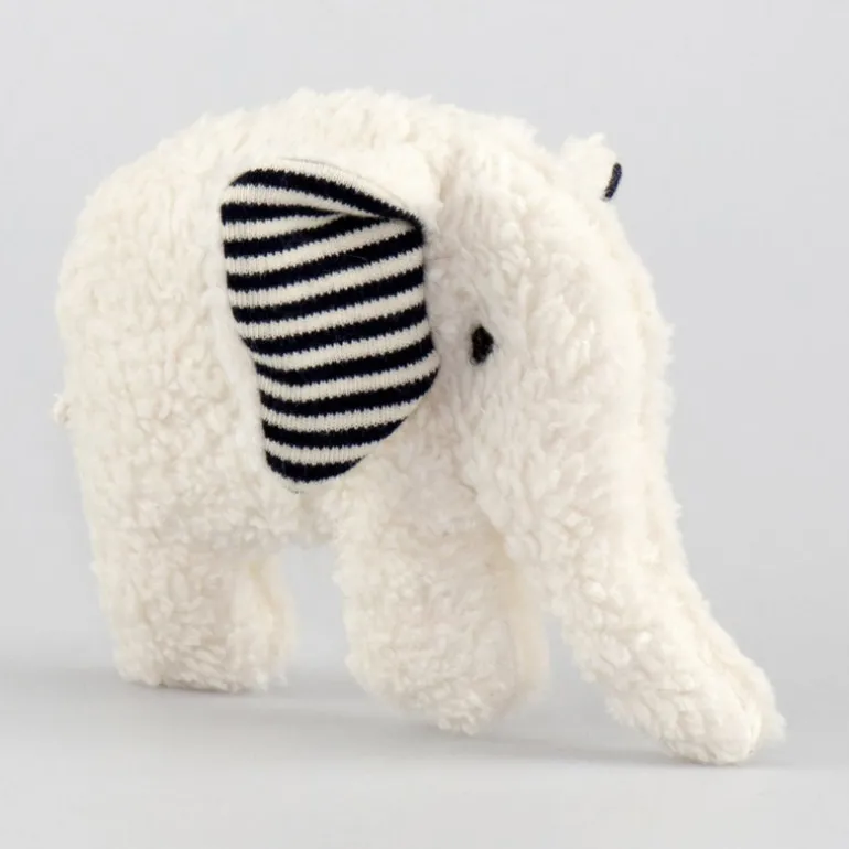 Greifling Elefant natur-blau - mit Rassel / mit Schafwollfüllung / mit Kirschkernfüllung