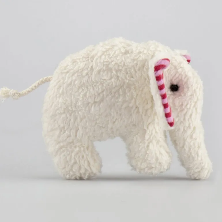 Greifling Elefant natur-rot - mit Rassel / mit Schafwollfüllung / mit Kirschkernfüllung