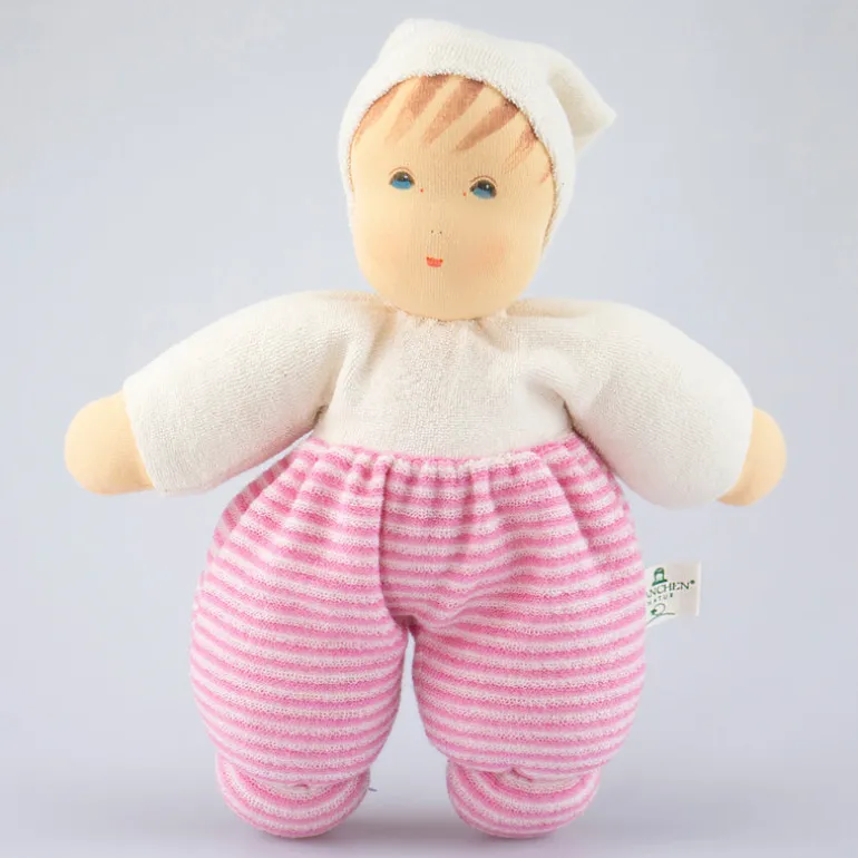 Nanchen Puppe Möpschen rosa gestreift - 26 cm