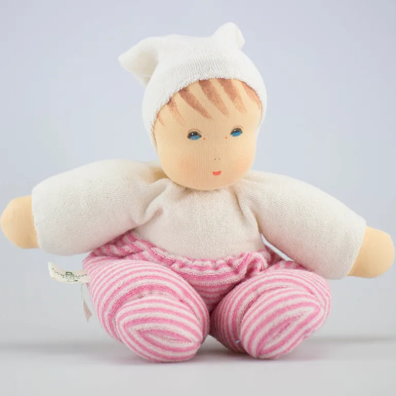 Nanchen Puppe Möpschen rosa gestreift - 26 cm