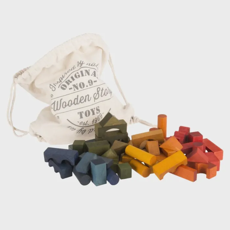 Regenbogen Holzbausteine XL im Baumwollsack - 50 Stück