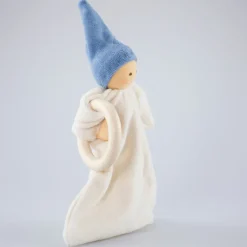 Schmusetuch Püppchen mit Holzring - blau