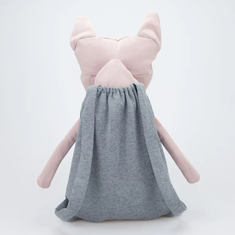 Wooly Organic Riesen-Kuscheltier Katze rosa mit Rucksack